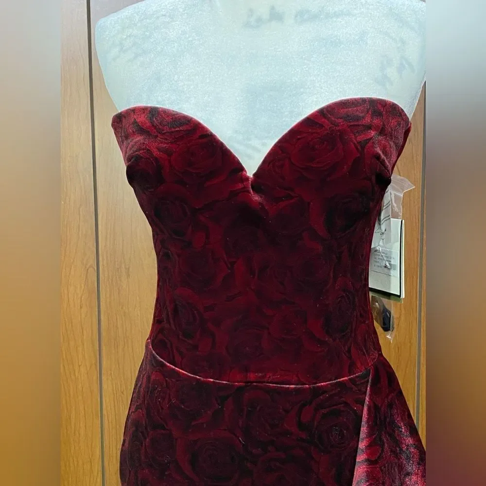 Chiara Boni Velvet Rose-Print Midi-Dress size 6